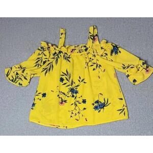 Twine & String Off The Shoulder Blouse Womens Size Small Yellow Floral Flowy...